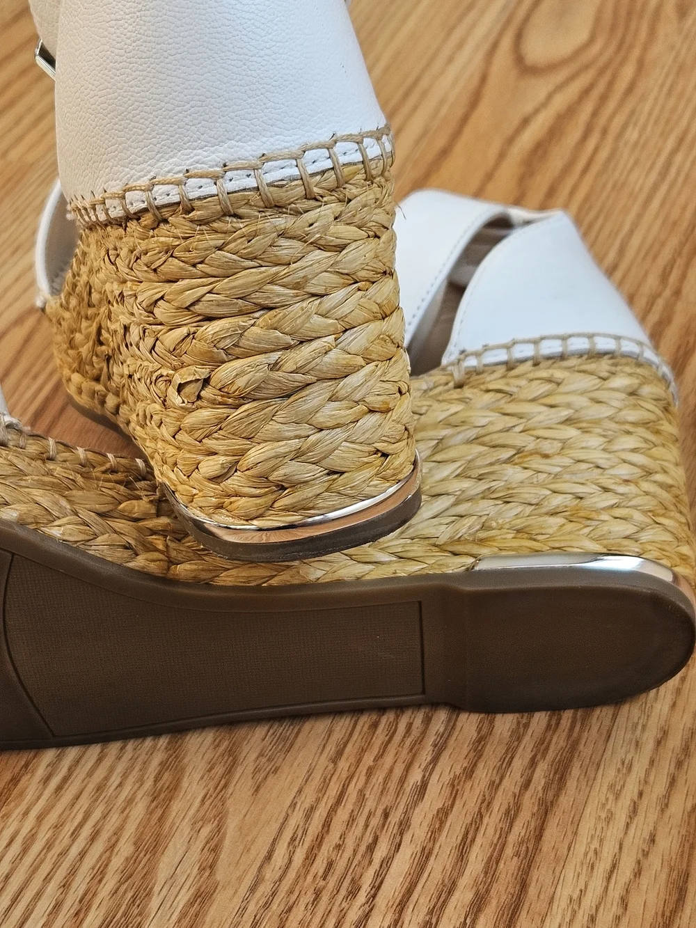 ​Franco Sarto White Leather Wedge Espadrille Sandals